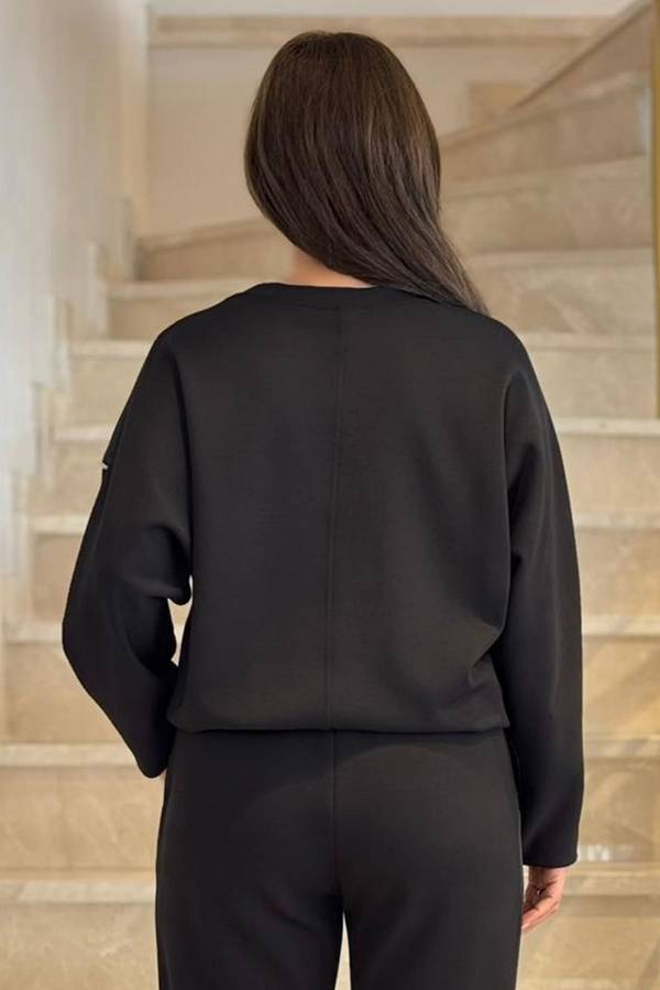 Parlak şerit detaylı likralı bluz