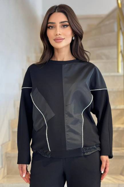 Fever - Parlak şerit detaylı likralı bluz