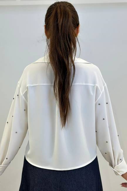 Parlak taşlı dökümlü gömlek - Thumbnail