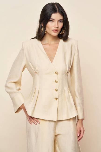 Fever - Pensli yakasız tencel ceket