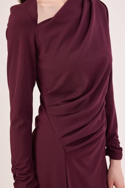 Pile detaylı asimetrik elbise - Thumbnail