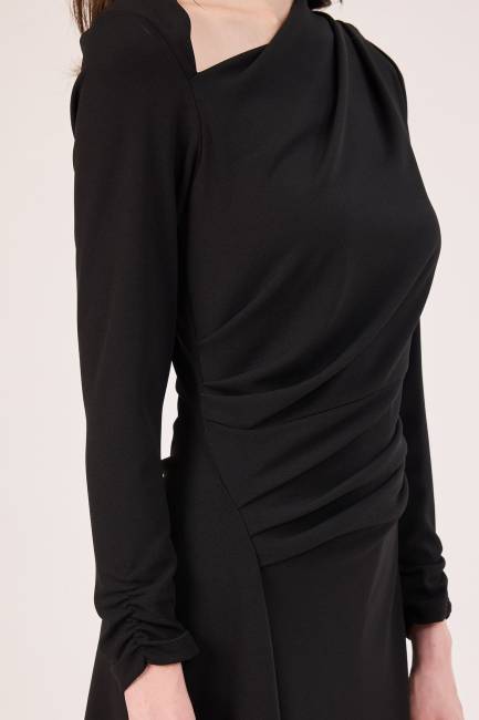 Pile detaylı asimetrik elbise - Thumbnail