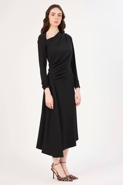 Fever - Pile detaylı asimetrik elbise (1)