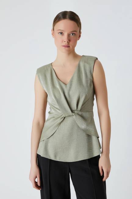 Fever - Pile detaylı parlak dokulu bluz