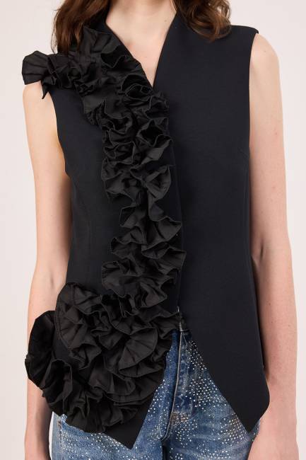 Plise çicek kombinli yelek - Thumbnail