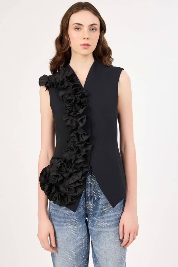 Plise çicek kombinli yelek