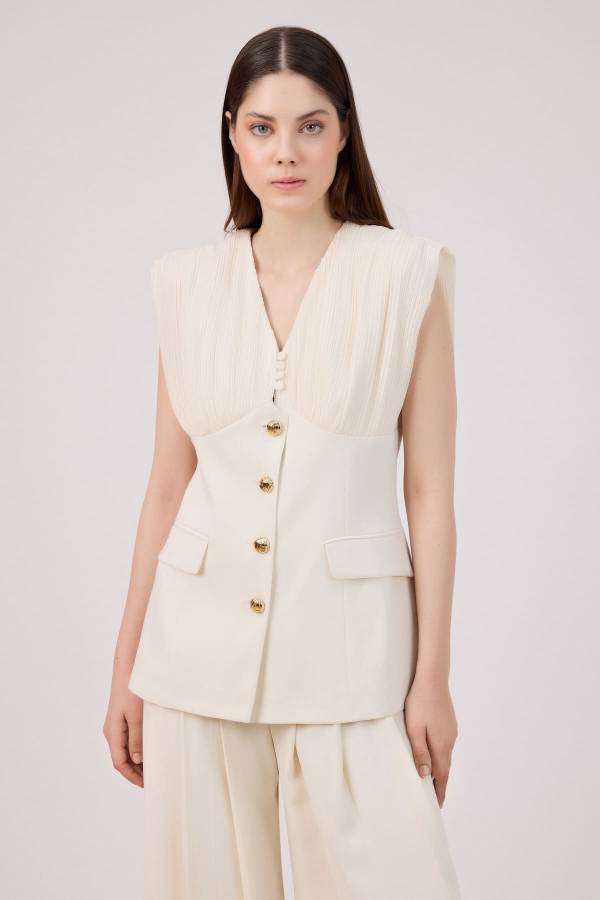 Fever - Plise detaylı düğmeli yelek (1)