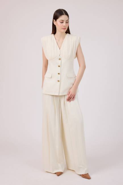 Plise detaylı düğmeli yelek - Thumbnail