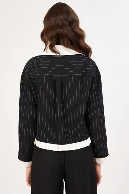 Plise detaylı kontrast yakalı gömlek - Thumbnail