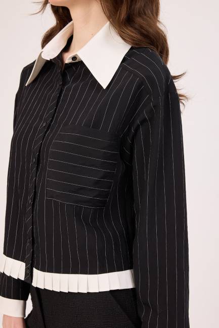 Fever - Plise detaylı kontrast yakalı gömlek (1) Fever - Plise detaylı kontrast yakalı gömlek (1)