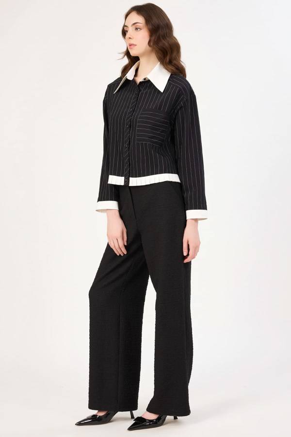 Plise detaylı kontrast yakalı gömlek Plise detaylı kontrast yakalı gömlek