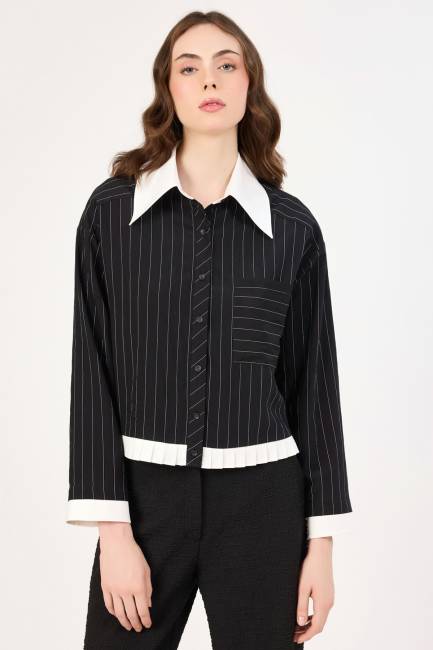 Fever - Plise detaylı kontrast yakalı gömlek Fever - Plise detaylı kontrast yakalı gömlek