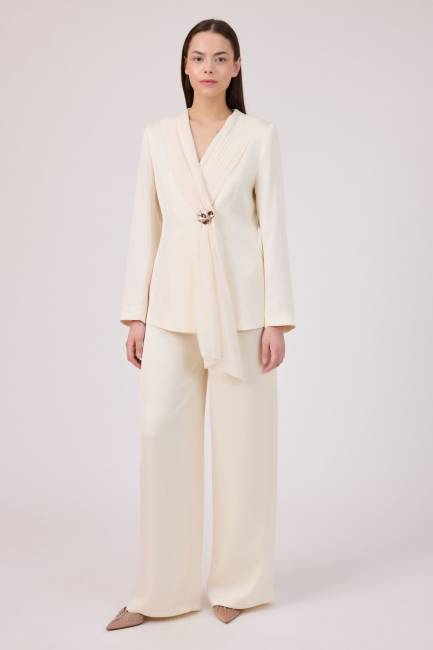 Plise şifon yakalı ceket - Thumbnail