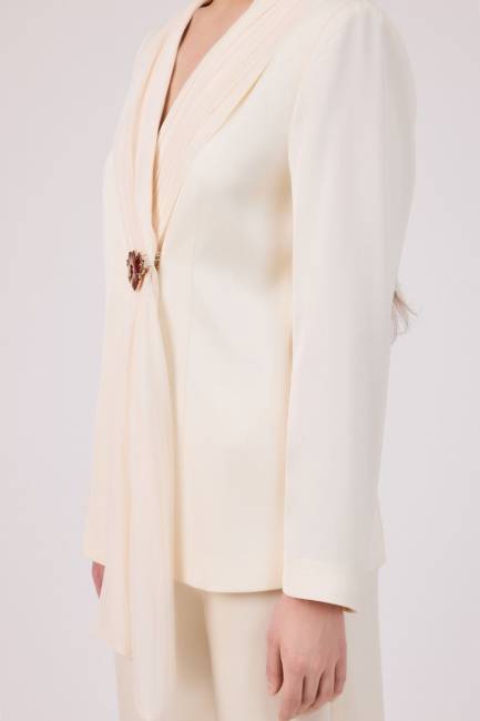 Plise şifon yakalı ceket - Thumbnail