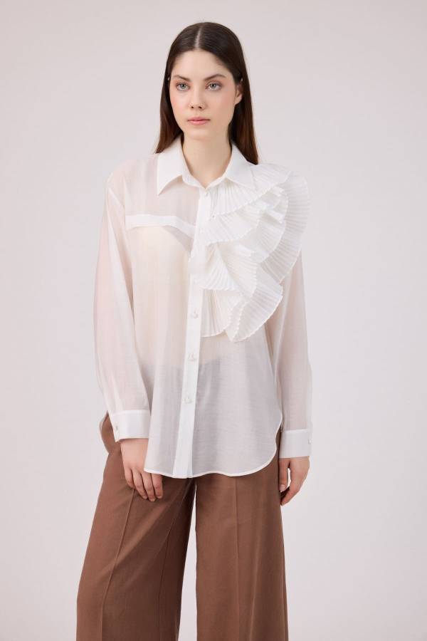 Plise volanlı lyosel gömlek
