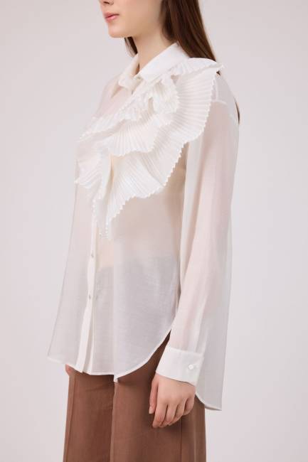 Plise volanlı lyosel gömlek - Thumbnail