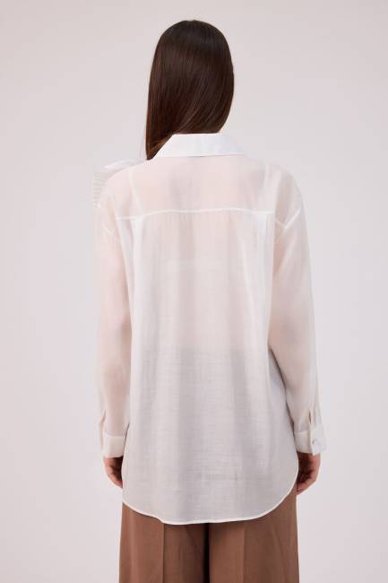 Plise volanlı lyosel gömlek - Thumbnail