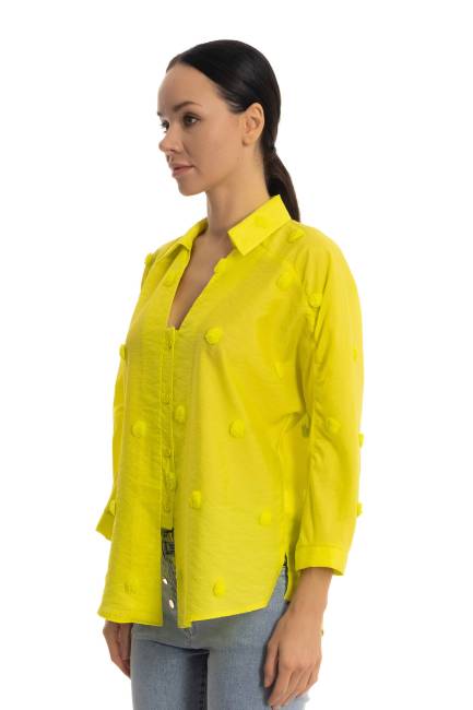 Ponpon jakarlı gömlek - Thumbnail