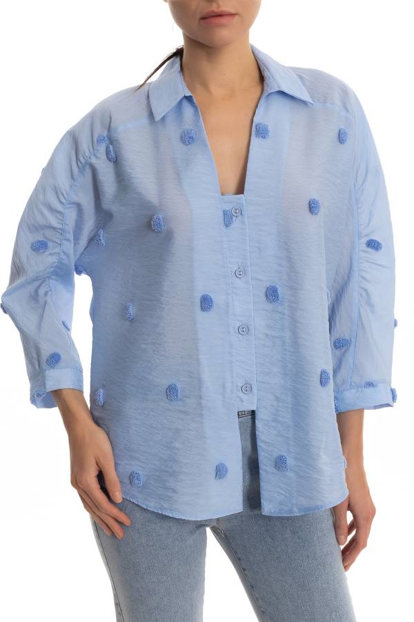 Ponpon jakarlı gömlek