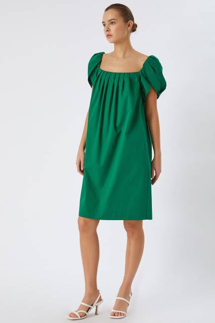 Poplin kare yaka elbise - Thumbnail