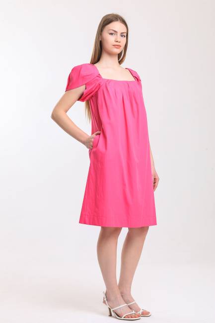 Poplin kare yaka elbise - Thumbnail