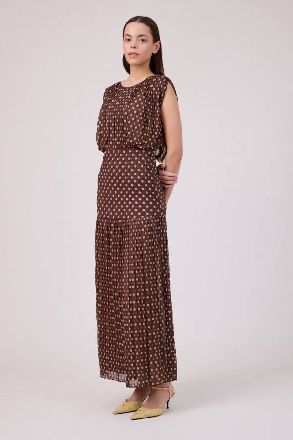 Puan baskılı pliseli tül elbise