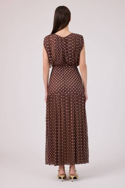 Puan baskılı pliseli tül elbise - Thumbnail