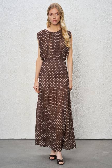 Fever - Puan baskılı pliseli tül elbise