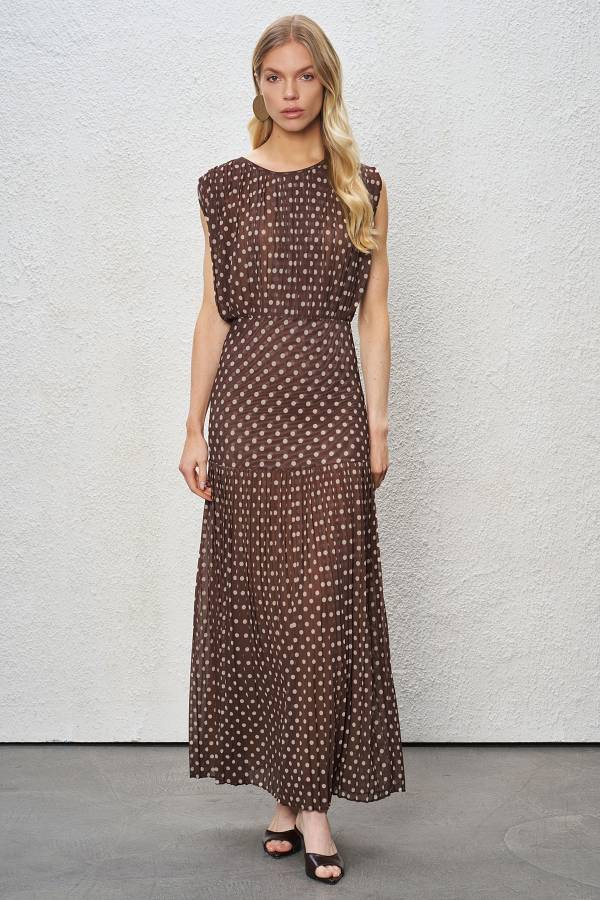 Puan baskılı pliseli tül elbise