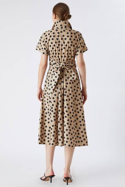 Puan desenli bağlamalı elbise - Thumbnail