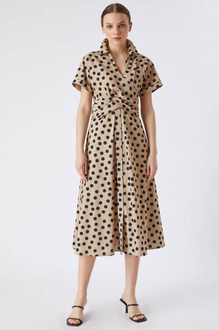 Puan desenli bağlamalı elbise - Thumbnail