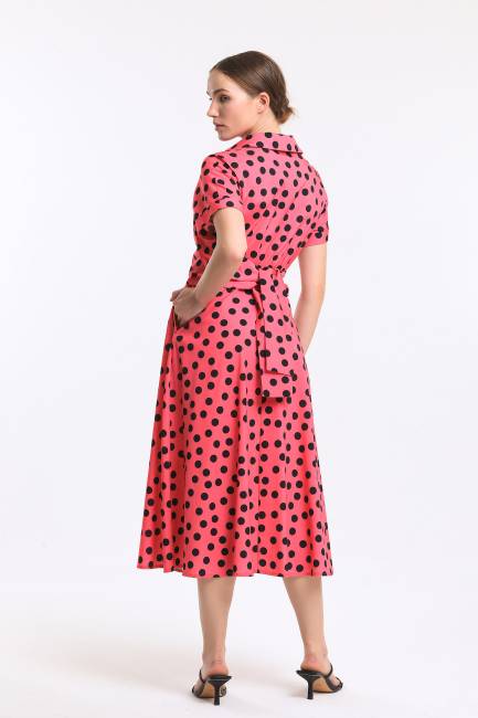 Puan desenli bağlamalı elbise - Thumbnail