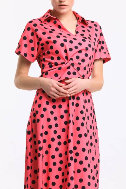 Puan desenli bağlamalı elbise - Thumbnail