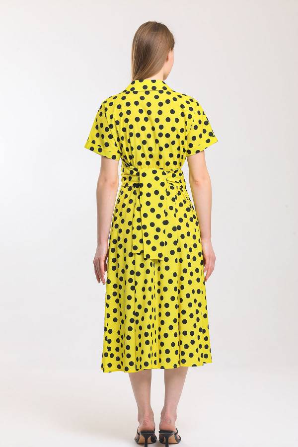 Puan desenli bağlamalı elbise