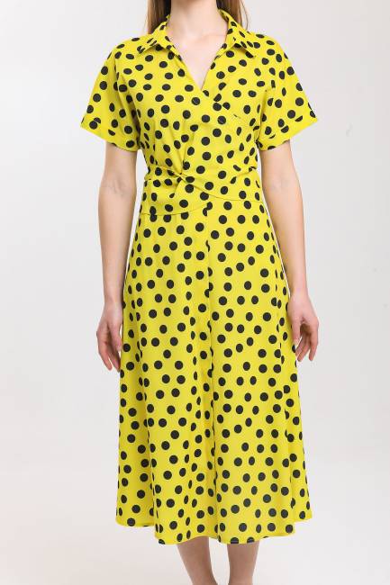 Puan desenli bağlamalı elbise - Thumbnail