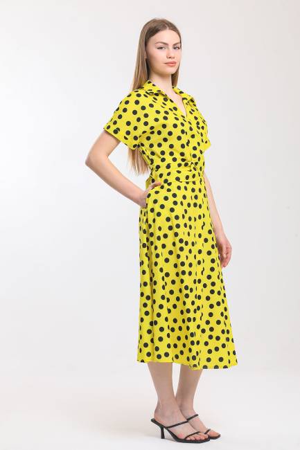 Puan desenli bağlamalı elbise - Thumbnail