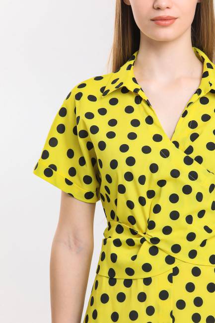 Puan desenli bağlamalı elbise - Thumbnail