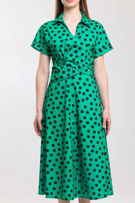 Puan desenli bağlamalı elbise - Thumbnail