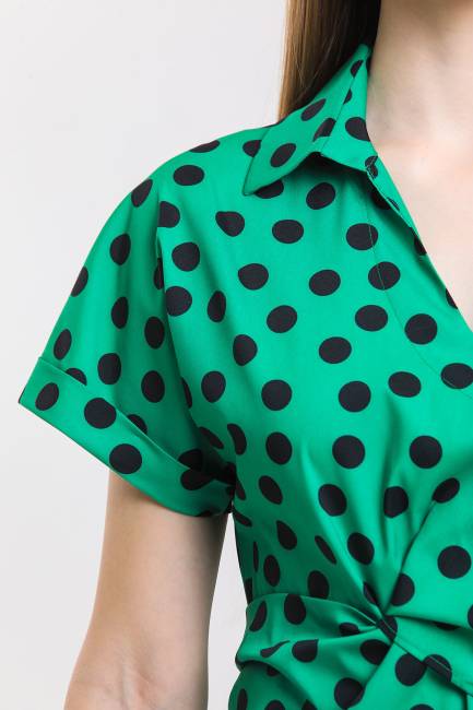 Puan desenli bağlamalı elbise - Thumbnail