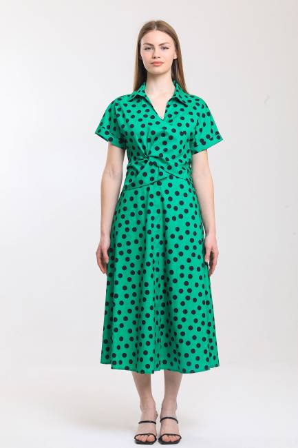 Puan desenli bağlamalı elbise - Thumbnail