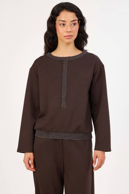 Ribana detaylı likralı örme bluz - Thumbnail