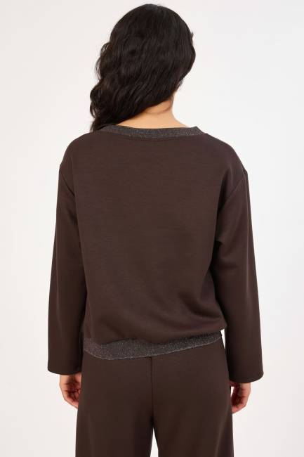 Ribana detaylı likralı örme bluz - Thumbnail