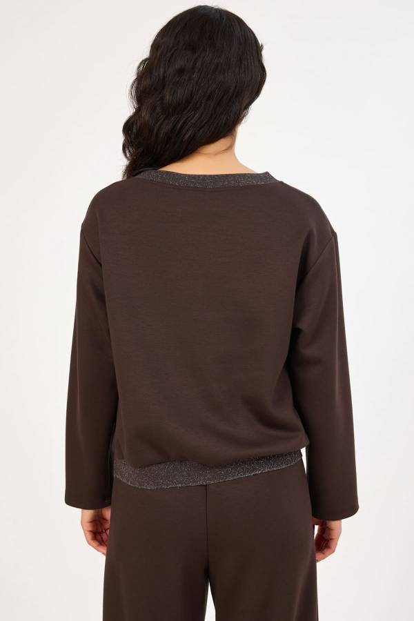 Ribana detaylı likralı örme bluz