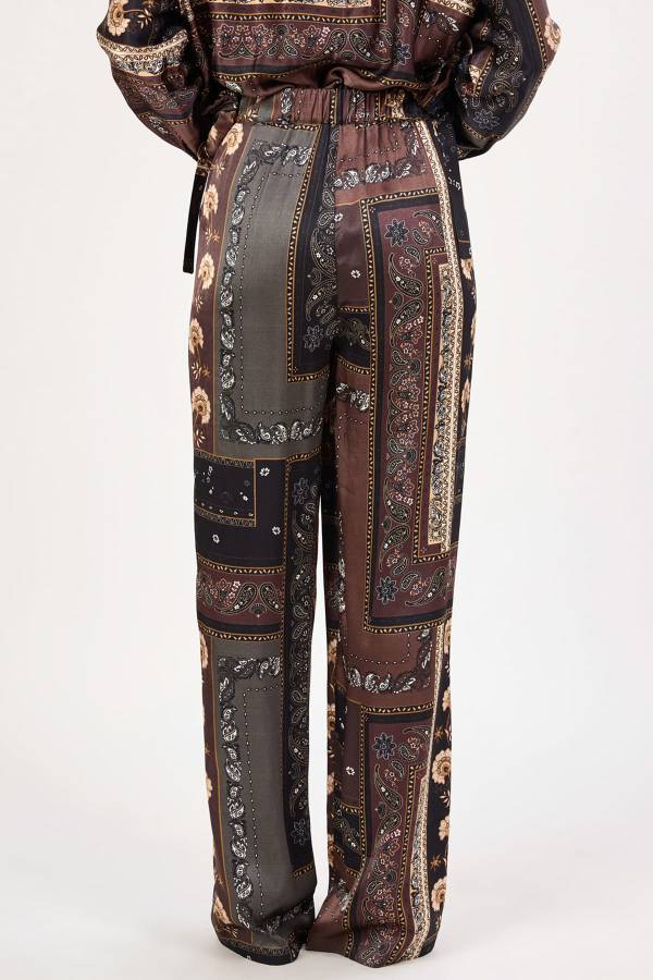 Safari desenli geniş paça pantolon