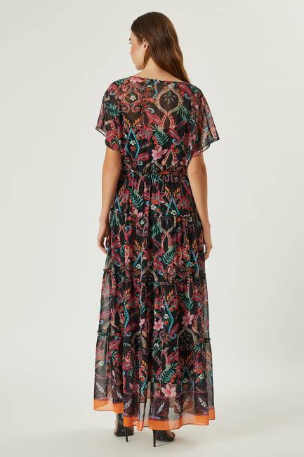 Şal desenli uzun elbise - Thumbnail