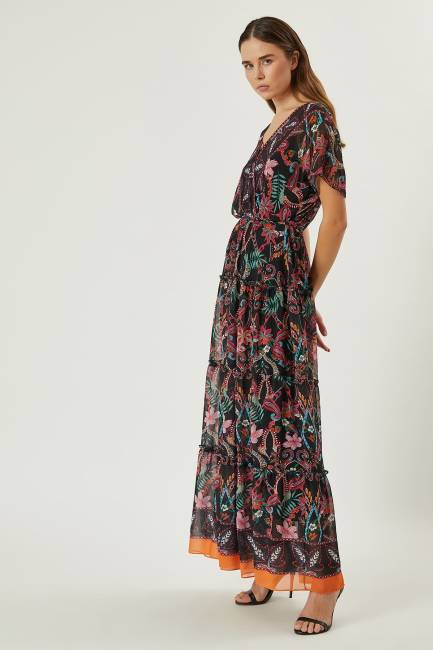 Şal desenli uzun elbise - Thumbnail