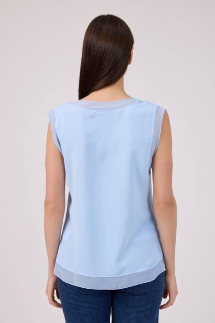 Şifon bant detaylı kolsuz bluz - Thumbnail