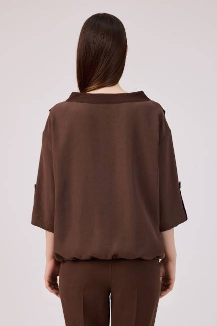 Fever - Şifon bantlı fermuarlı modal bluz (1)