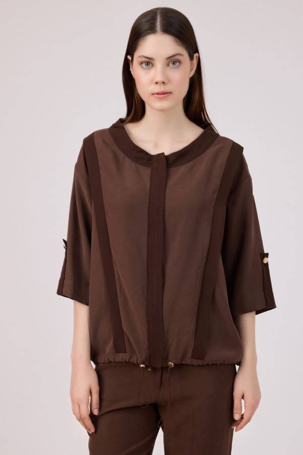 Şifon bantlı fermuarlı modal bluz