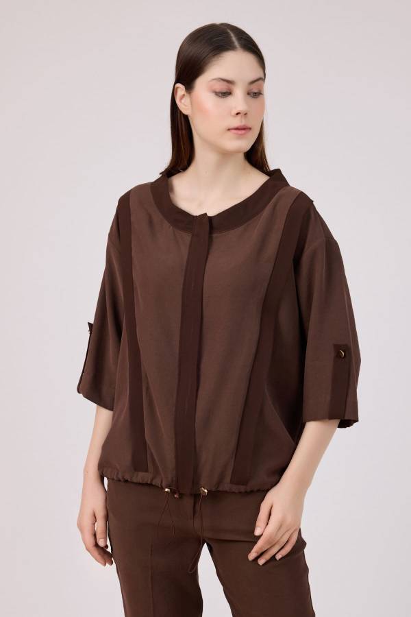 Şifon bantlı fermuarlı modal bluz